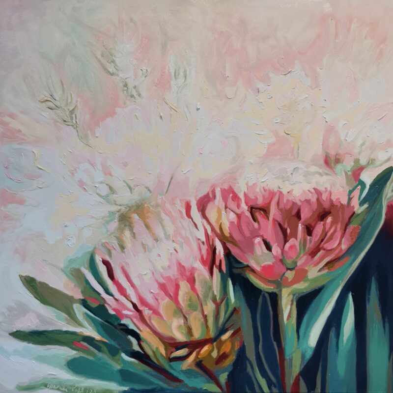 Infinite Blooms: Protea Symphony_60 W x 60 H x 1.5 D cm, oil on canvas