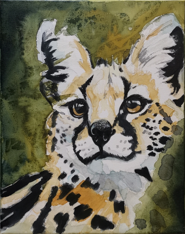 Regal Serval 24x30 ink on canvas