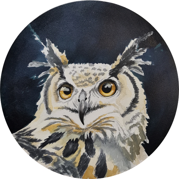 night owl 30x30 ink on canvas