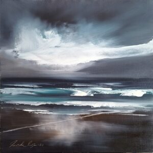 A post-storm seascape with softened light and gentle waves. A work of quiet strength and resilience, perfect for spaces seeking calm and contemplative energy.